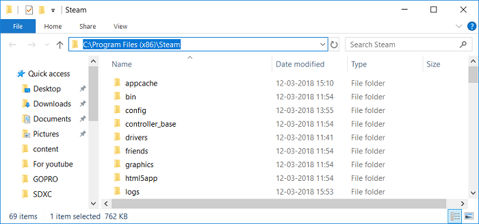 Navigate to Steam folder: C:Program Files (x86)Steam