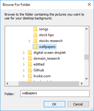 Navigate to and select the picture folder location and click OK