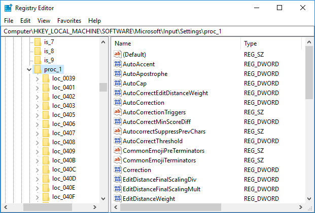 Navigate to proc_1 under Input then Settings in Registry Editor