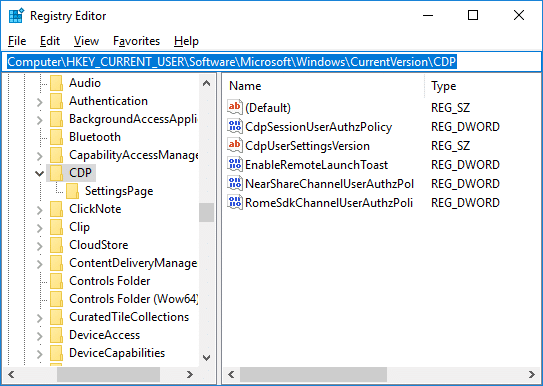 Enable or Disable Shared Experiences Feature in Registry Editor