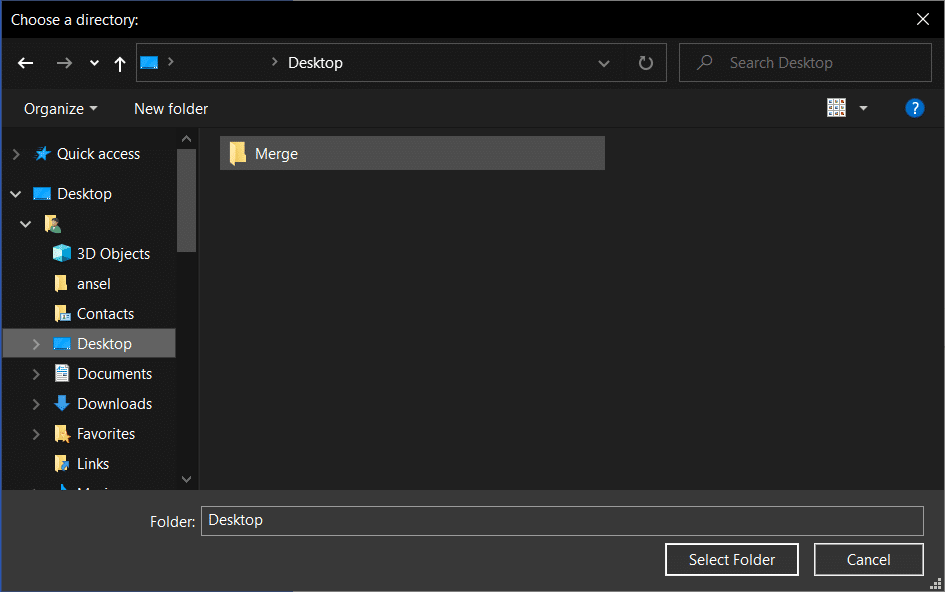 Navigate to the Merge folder on your desktop and select it