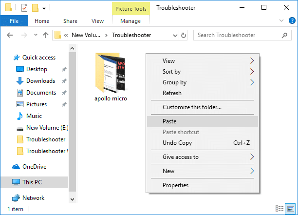 Navigate to the location where you want to unzip the files to then right-click & select paste