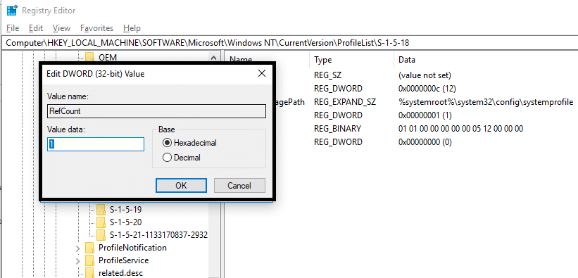 Need to double click on RefCount and change the value from 1 to 0