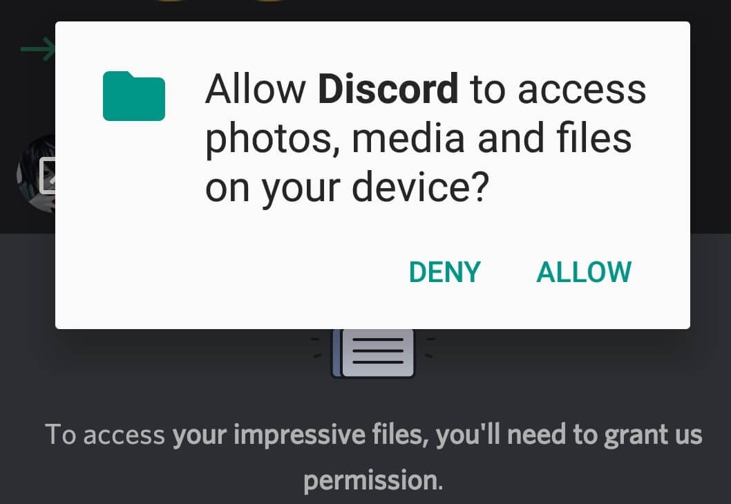 Need to give permissions to use your device’s photos, media, and files