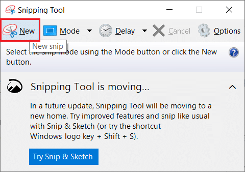 New Snip in Snipping Tool