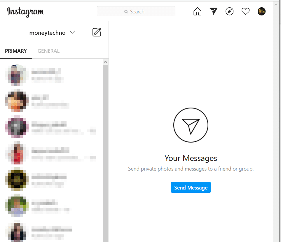 Al lado del botón de inicio está la oferta por la que estás aquí: el botón de mensaje | Verificar mensajes de Instagram en PC