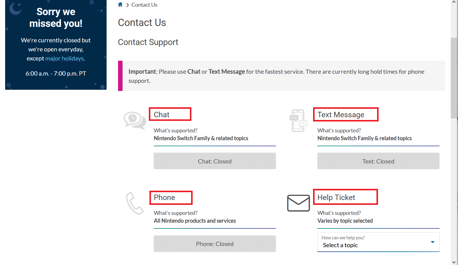 Nintendo Contact Support