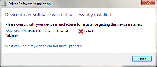 USB 2.0 10/100 Ethernet Adapter No driver found Error