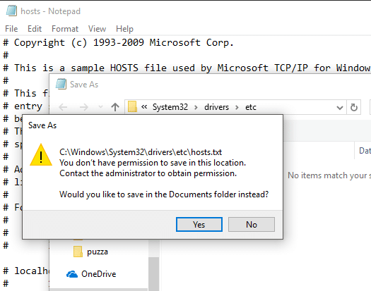 Not able to Save the Hosts file in Windows?
