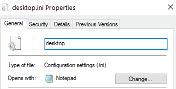 Notice the desktop.ini file if it appears on your desktop