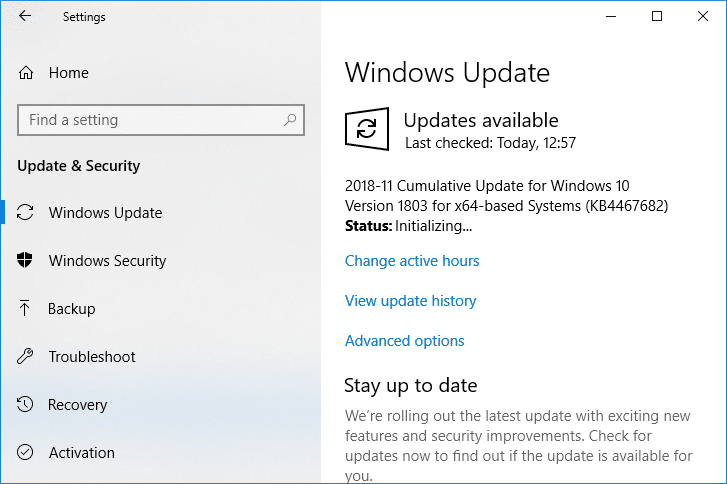 Recherchez maintenant Windows Update manuellement et installez toutes les mises à jour en attente