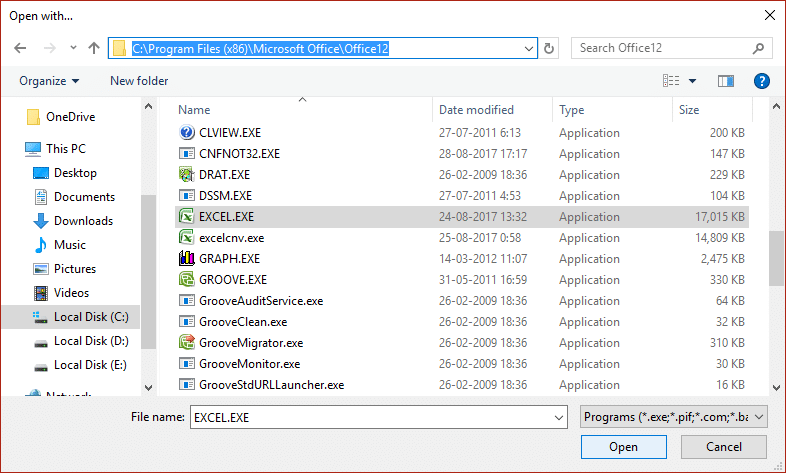 Now browse to Office Folder and select the correct EXE file