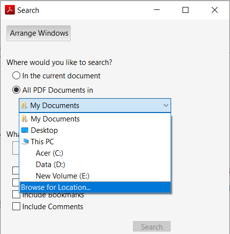 Now browse to the location of all the PDF files stored under a particular directory