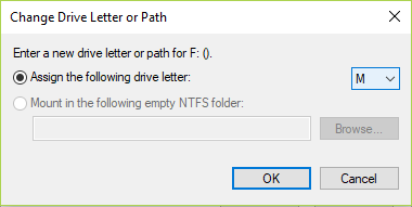 Now change the Drive letter to any other letter from the drop-down
