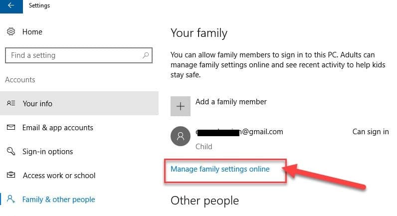Now click on “Manage Family Setting online”