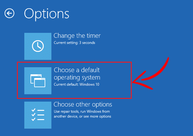 Now from the Options window select “Choose a default operating system”