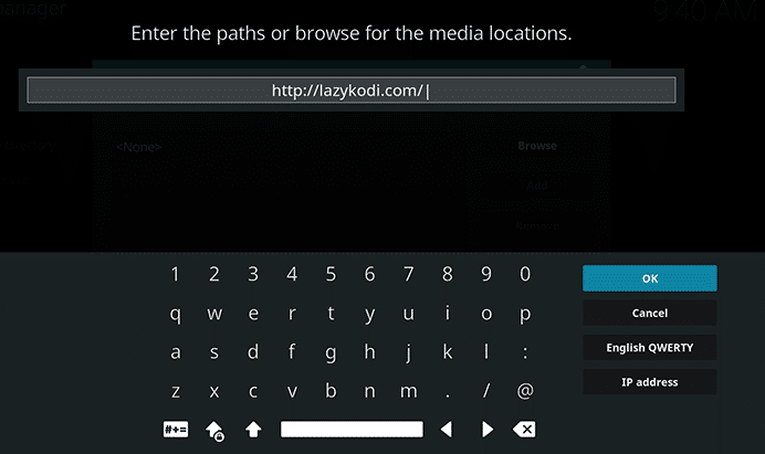 Now in place of None enter the lazykodi URL