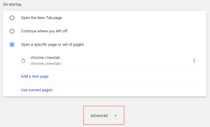 Now in the settings window scroll down and click on Advanced