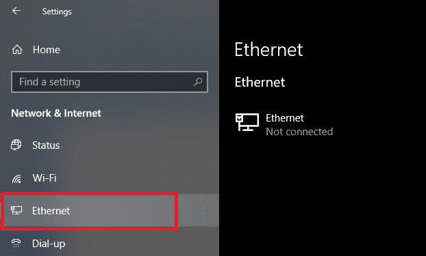 Now make sure you select Ethernet option from the left window pane