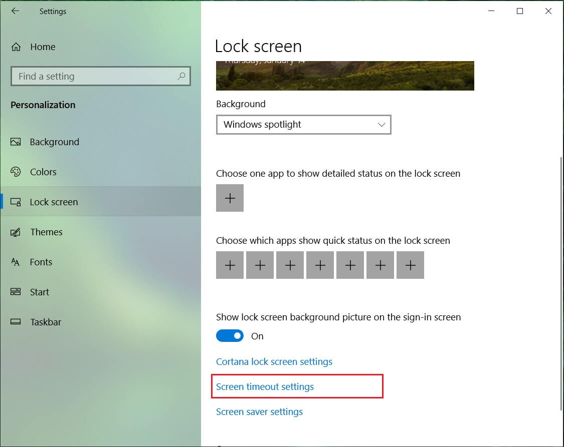 Now scroll down till you find Screen timeout settings