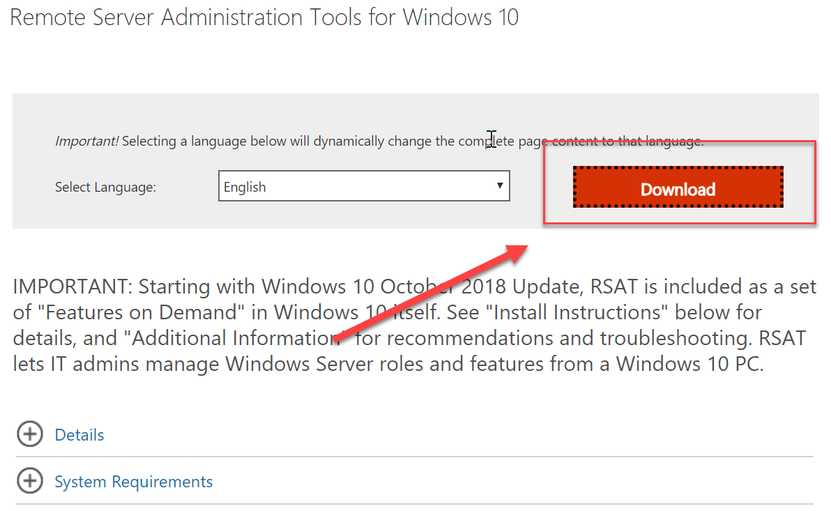 Now select the language of the page content and click on the download button