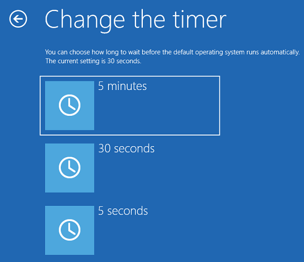 Nyní nastavte novou hodnotu časového limitu (5 minut, 30 sekund nebo 5 sekund)