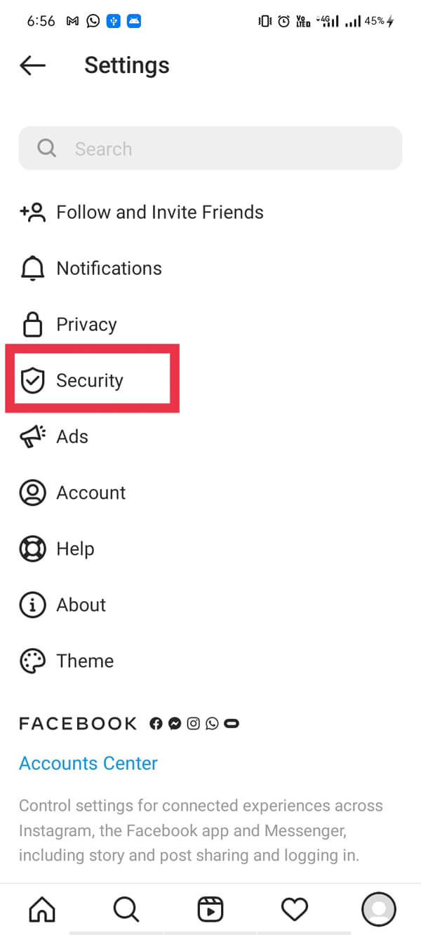 Now, tap on “Security”. | How to fix Instagram’s Try Again Later Error