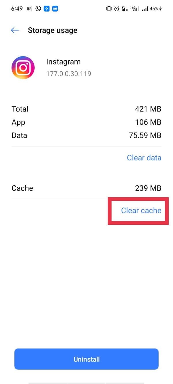 Now, tap on the “Clear cache” button.