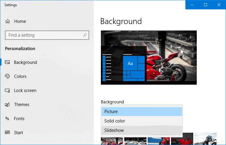 Now under Background drop-down select Slideshow
