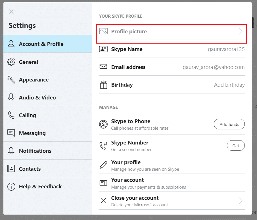 Now under Settings, select Account & Profile then click on Profile picture