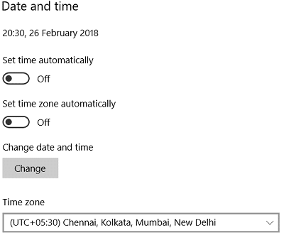 Now under Time zone set the correct time zone then restart your PC