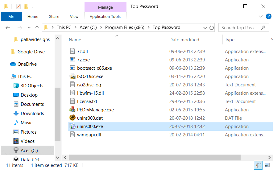 Now under the app folder, you can look for the uninstaller executable (exe) file
