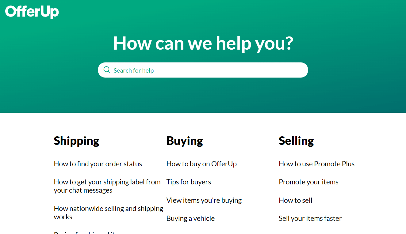 OfferUp Support page