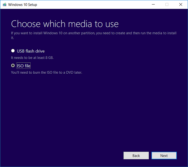 On Choose which media to use screen select ISO file and click Next