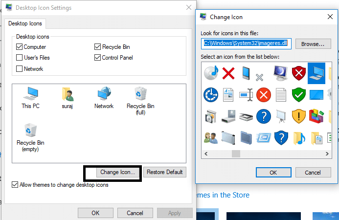 On Desktop Icon Settings window click on Change Icon