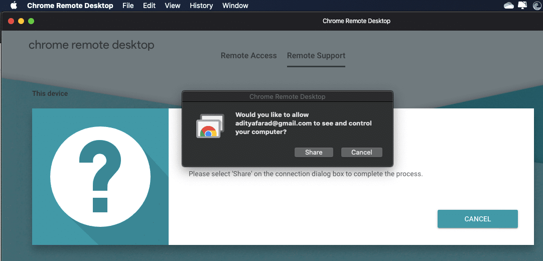 On Mac, the user will see a dialog with your email address, they need to select Share