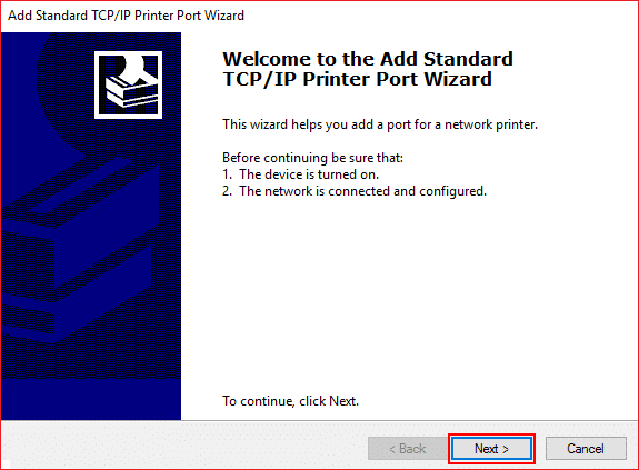 On the Add Standard TCPIP Printer Port Wizard click on Next