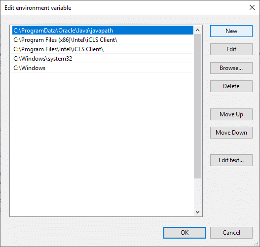 On the Edit environment variable window, click on New