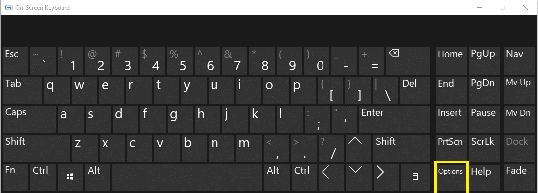 click on the Options tab under On-screen keyboard