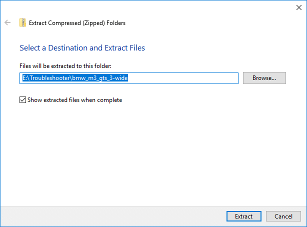 On the next screen it will ask you where you want to extract the zip file
