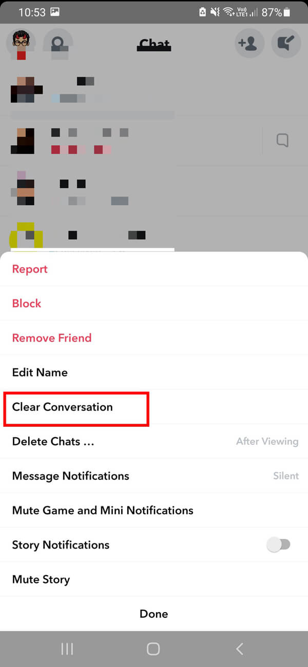 On the next screen, you must tap on the Clear conversation option | How to Delete Messages on Snapchat