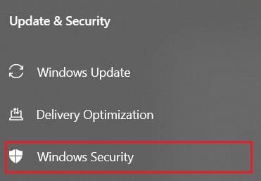 On the panel on the left side, click on Windows security