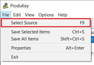 On the top left corner click on ‘File’ and then click on Select Source | Find Your Windows 10 Product Key