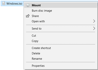 Once the ISO file is download, right-click on it and select Mount