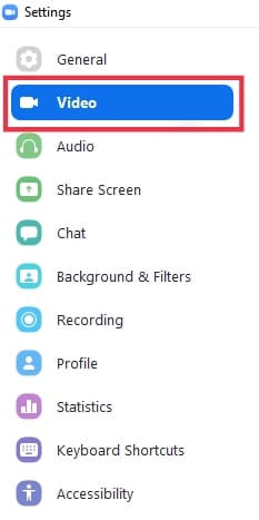 Once the “Settings” window appears, click on “Video” in the left sidebar. | How to See Everyone on Zoom