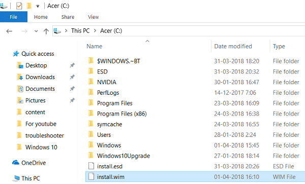 После завершения выполнения вышеуказанной команды вы обнаружите файл install.wim, созданный на диске C.