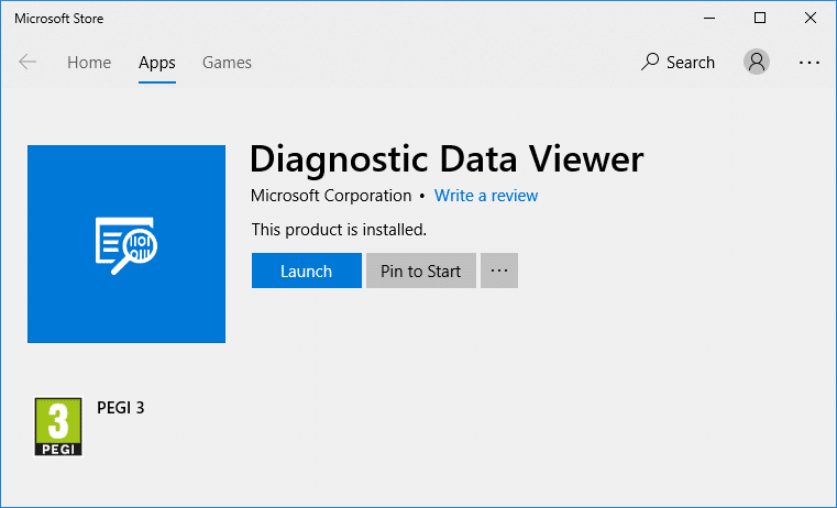 Once the app is installed simply click Launch to open the Diagnostic Data Viewer app