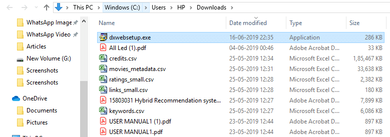 Once the download of dxwebsetup.exe file is completed, open the file in the folder