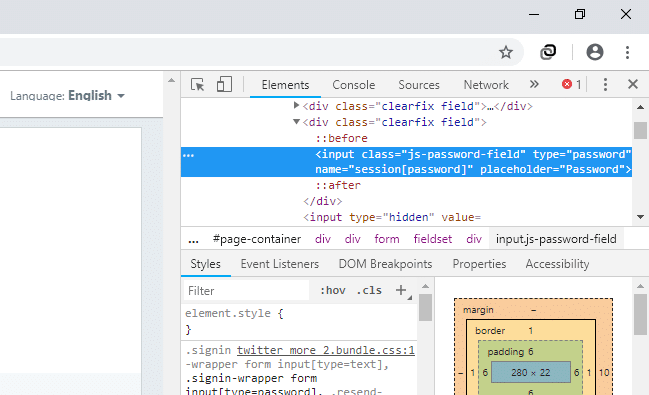 Once the inspect element window open, code part of the password will already be highlighted