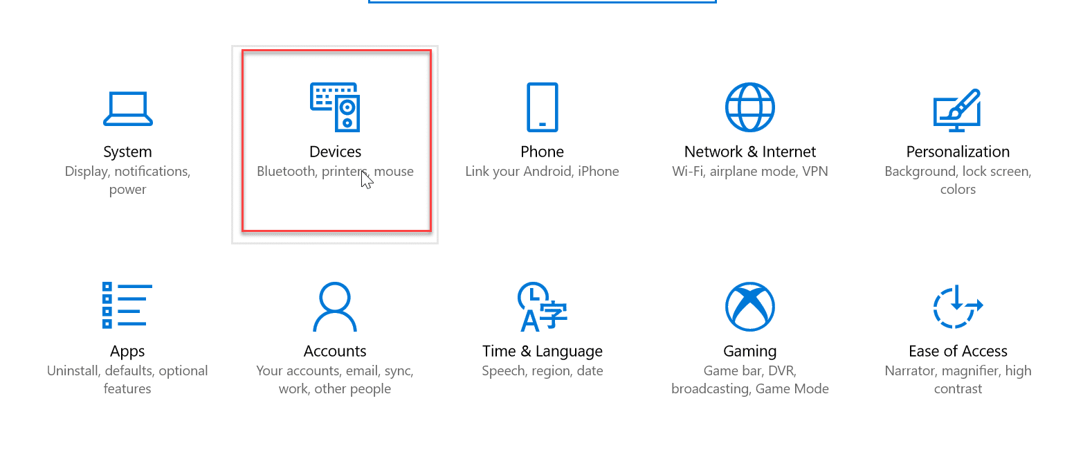 Once the setting screen appears go to the Device option